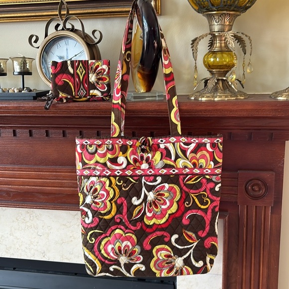 Vera Bradley Puccini Floral Toggle Tote Shoulder Bag & Matching Wallet Quilted - Picture 1 of 16